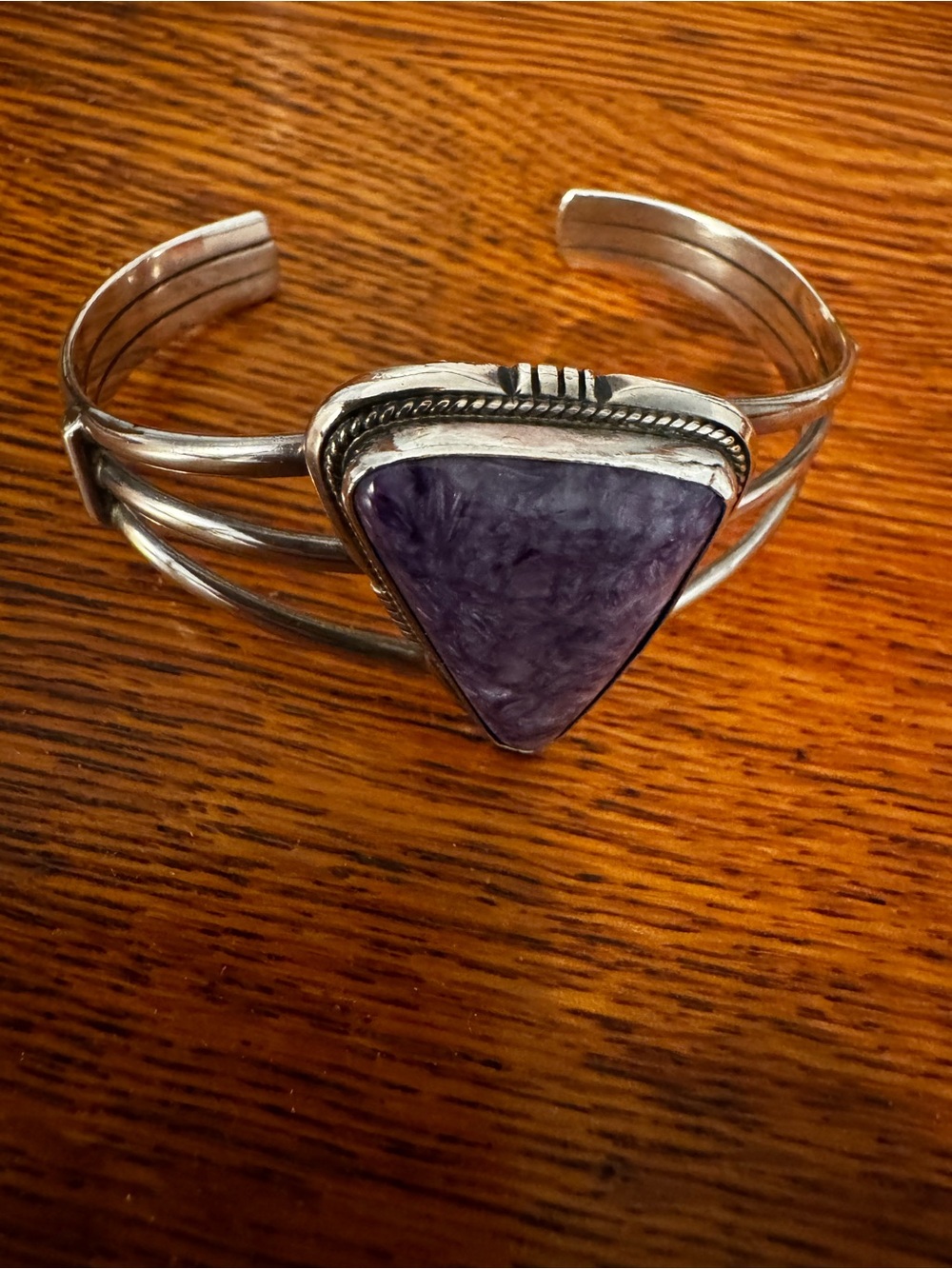 Sterling Silver Cuff Bracelet with Purple Gemstone